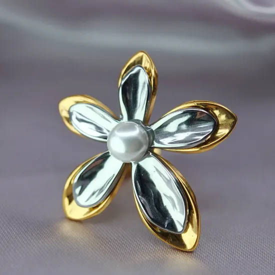 Imagen de Anillo Flor Pétalos Bicolor  7
