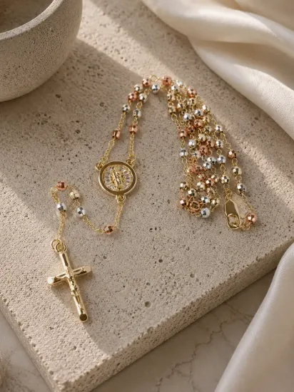 Imagen de Collar Rosario San Juditas Tres Oros Talla 5403