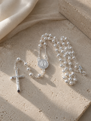 Picture of White Saint Benedict Rosary Necklace Size 5003