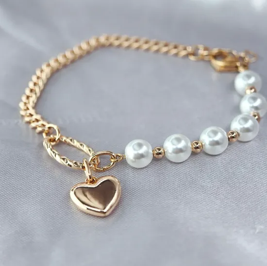 Imagen de Pulsera Perlas y Corazón de Oro  1707