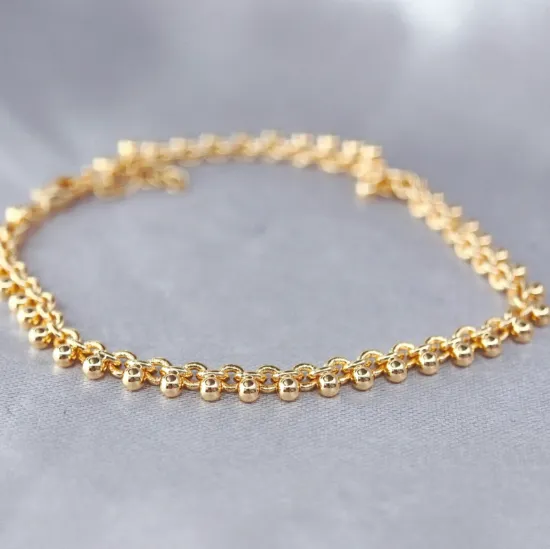 Imagen de Pulsera Tejido Barbada con Esferas Oro Dorado  2104