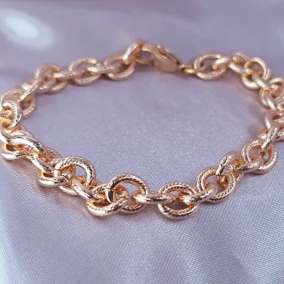 Imagen de Pulsera Eslabones Ovalados Texturizados Cuerda Oro Dorado  2109