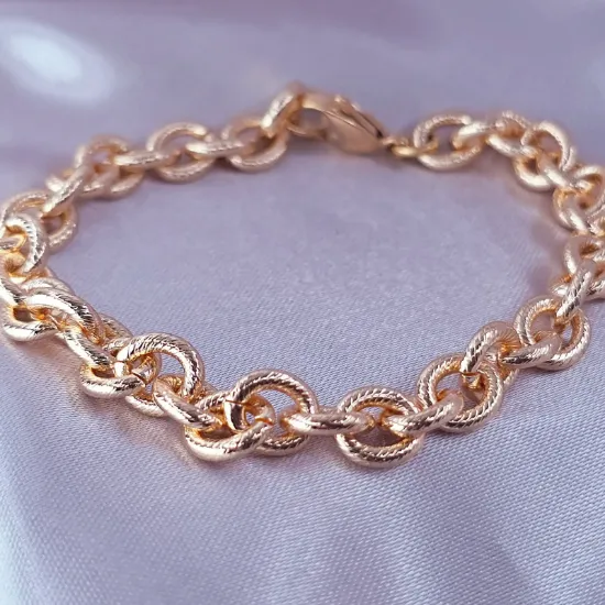 Imagen de Pulsera Eslabones Ovalados Texturizados Cuerda Oro Dorado  2109