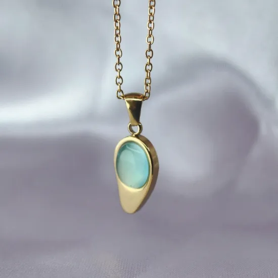 Imagen de Collar Gota Ojo de Gato Turquesa  4501