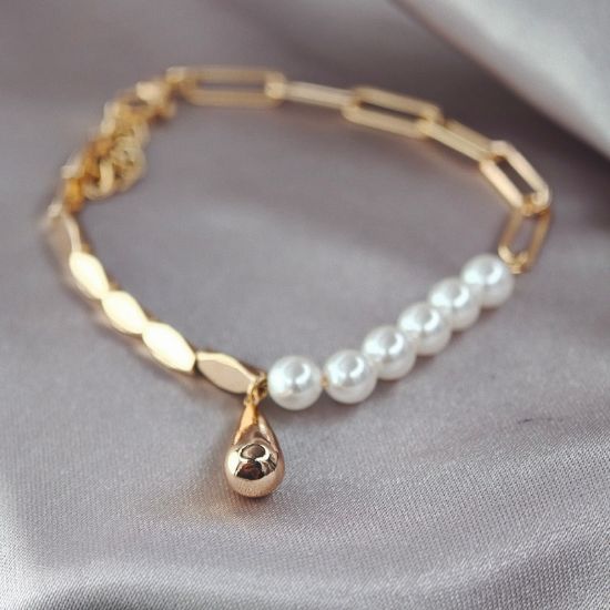 Imagen de Pulsera Perlas Arte y Gota de Oro  1905