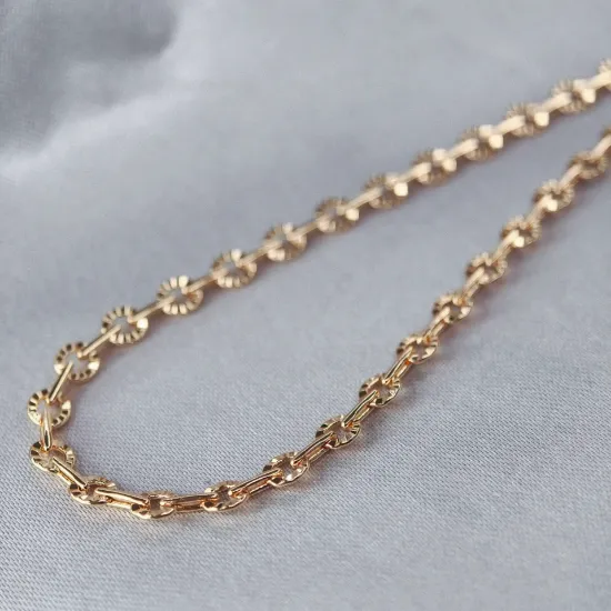 Imagen de Cadena Tejido Aros Texturizados Entrelazados Rectángulos Oro Dorado Talla 6004