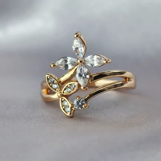 Imagen de Anillo Flor y Hojas de Cristal