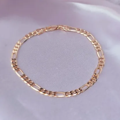 Imagen de Pulsera Tejido Cartier o Fígaro Oro Dorado Talla 1703