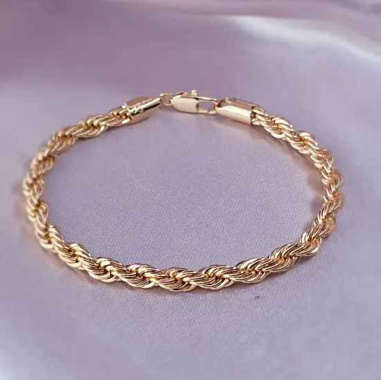 Imagen de Pulsera Tejido Cordón Salomónico o Torzal en Oro Dorado Talla 1703