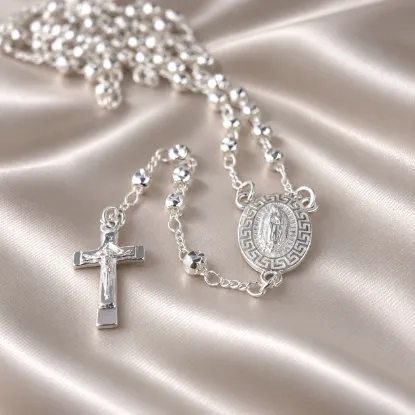 Imagen de Virgin of Guadalupe with Greek Key Rosary Necklace Size 5004