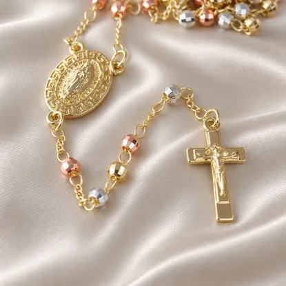 Imagen de Florentine Virgin with Greek Key Rosary Necklace Size 5304