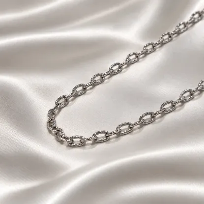 Imagen de Cadena Eslabones Ovalados Facetado Oro Blanco Talla 4504