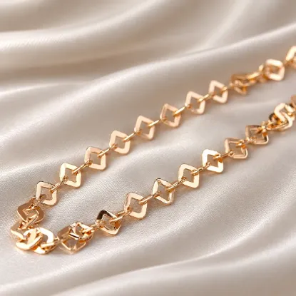Imagen de Cadena Eslabones Entrelazados Rombos Planos Oro Dorado Talla 6005
