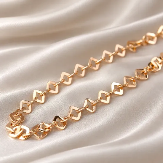 Imagen de Cadena Eslabones Entrelazados Rombos Planos Oro Dorado Talla 6005