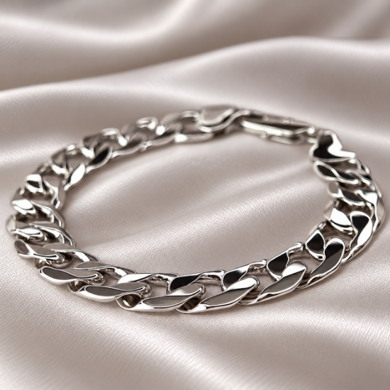 Imagen de Pulsera Tejido Barbada Abierta Gruesa Oro Blanco